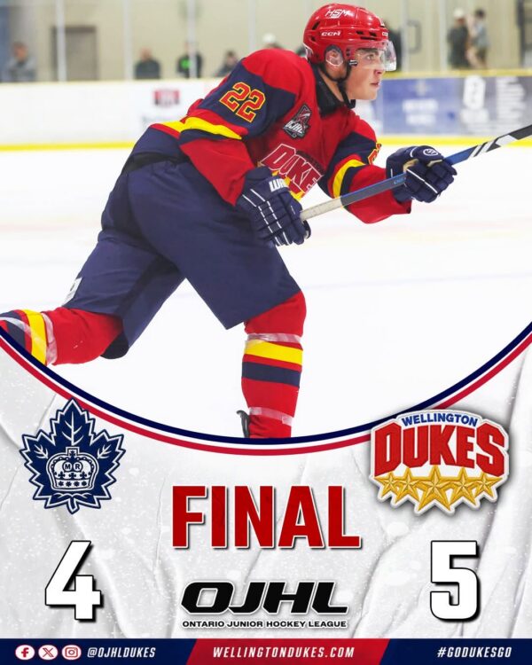 Mulder’s first OJHL goal stands as winner in gutsy Dukes victory over #1 Royals